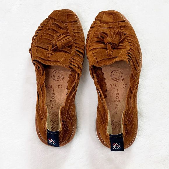Pazos Mexican Shoes Size 6 23 Brown Leather Santa Clara Tassle Handmade - Picture 1 of 9